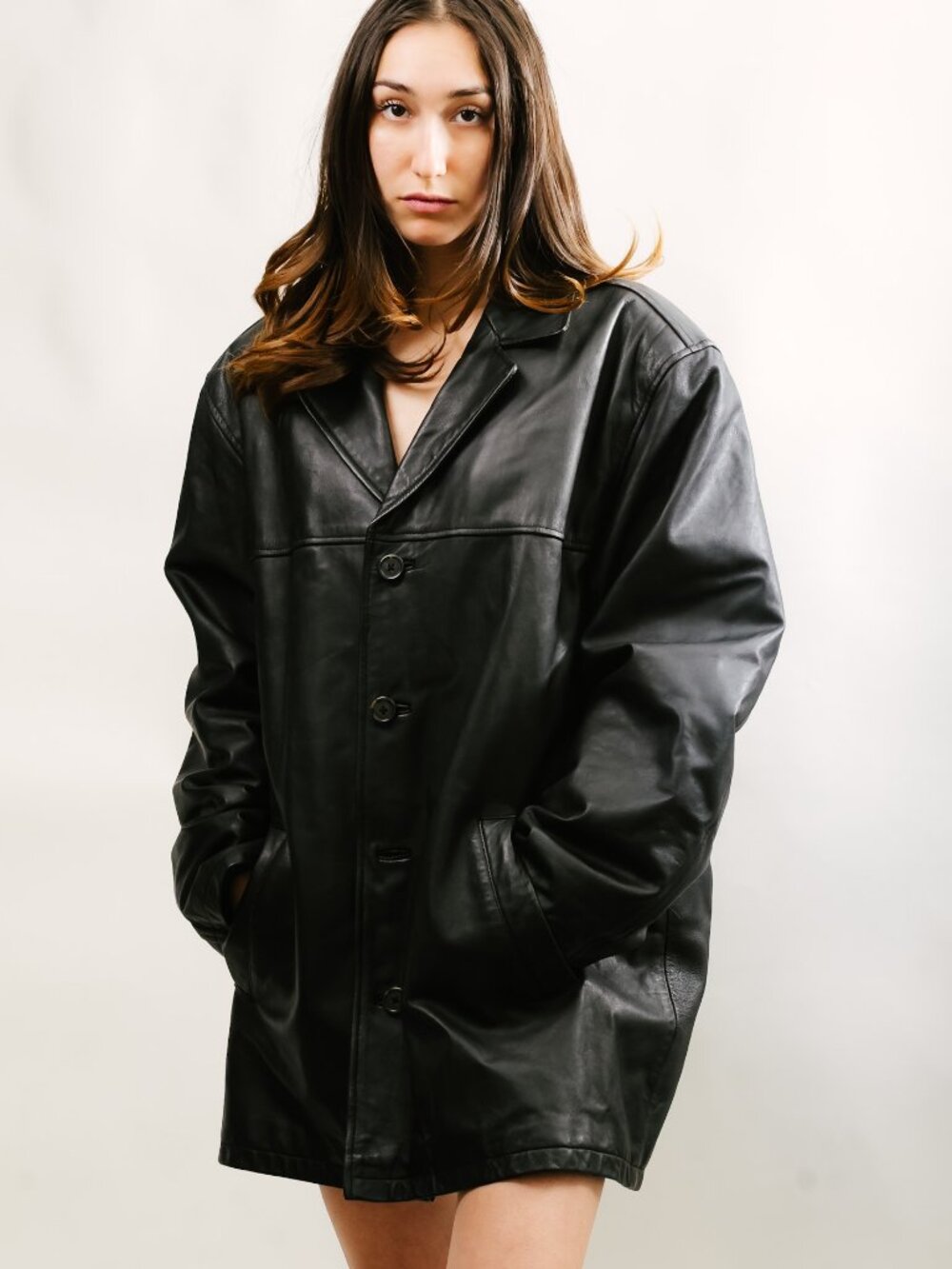 90s Leather Jacket (XL) large black vintage mens Trader Bay indie alternative